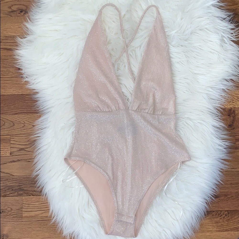 NWT Plunging Metallic Bodysuit